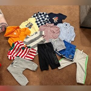 Bundle of 13 Boys Clothing Size 12-18 Months Sweatpants, Collared Shirts, Shorts
